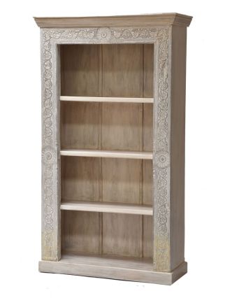 Knihovna z teakového a mangového dřeva ručně vyřezávaná, 110x43x187cm
