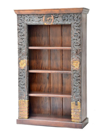 Knihovna z teakového a mangového dřeva ručně vyřezávaná, 114x44x182cm