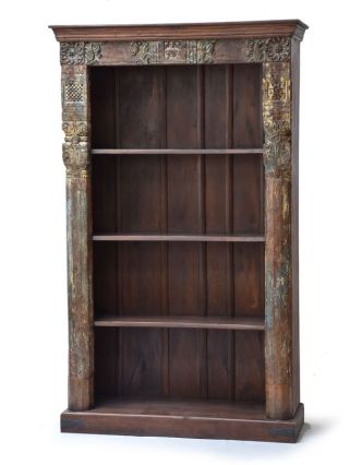 Knihovna z teakového a mangového dřeva ručně vyřezávaná, 130x46x213cm