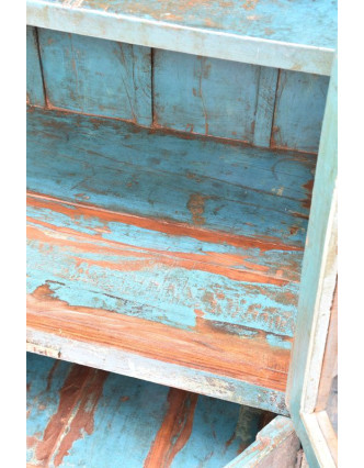 Prosklená skříňka z teakového dřeva, tyrkysová patina, 87x45x155cm