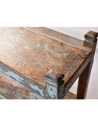 Dřevěný regál z teaku, tyrkysová patina, 116x38x120cm