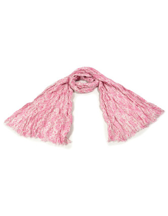 Bílý šátek s květinovým potiskem, mačkaná úprava, růžový potisk, 110x170cm