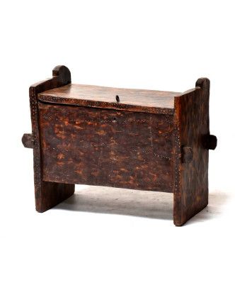 Stará truhlička z teakového dřeva, zdobená řezbami, 75x33x60cm