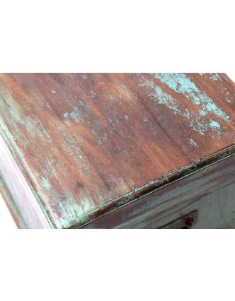 Stará truhlička z teakového dřeva, tyrkysová patina, 103x50x50cm