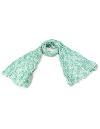 Bílý šátek s květinovým potiskem, mačkaná úprava, tm.zelený potisk, 110x170cm