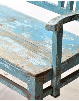 Stará lavička z teakového dřeva zdobená keramickými dlaždicemi, 166x45x92cm