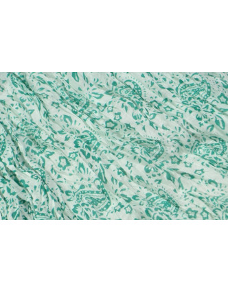 Bílý šátek s květinovým potiskem, mačkaná úprava, tm.zelený potisk, 110x170cm
