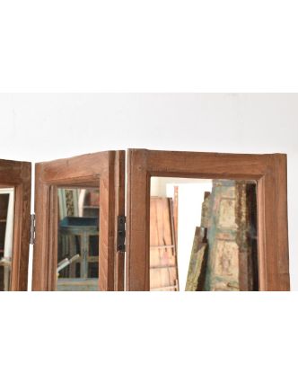 Paravan se zrcadly z teakového dřeva, 120x4x185cm