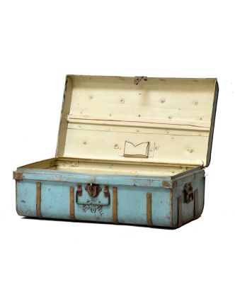 Plechový kufr, antik, tyrkysový, 75x42x24cm