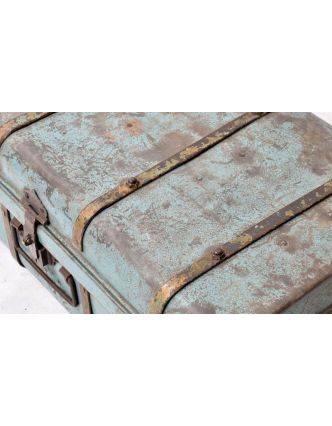 Plechový kufr, antik, tyrkysový, 75x42x24cm