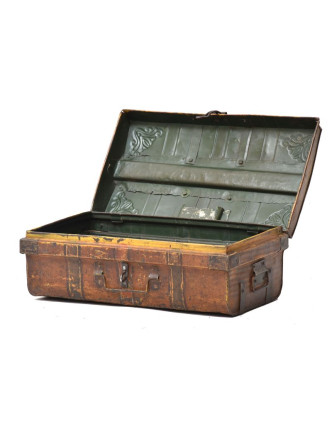 Plechový kufr, antik, ručně malovaný, 56x33x23cm