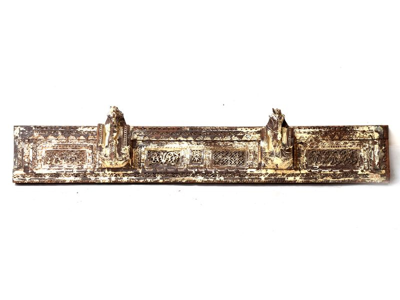 Starý dřevěný portál, koňské hlavy, ručně vyřezávaný, 152x23x21cm