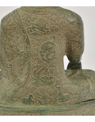 Buddha Šakjamuni, antik zelená patina, mosaz, 35x23x53cm