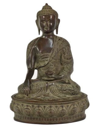 Buddha Akšóbhja, antik zelená patina, mosaz, 37cm