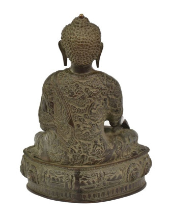 Buddha Akšóbhja, antik zelená patina, mosaz, 37cm