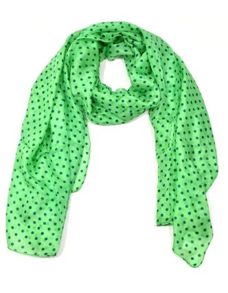 Hedvábný šátek s motivem puntíků, zelený, 170x100cm