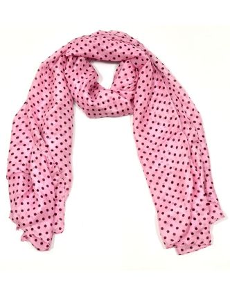 Hedvábný šátek s motivem puntíků, růžový, 170x100cm
