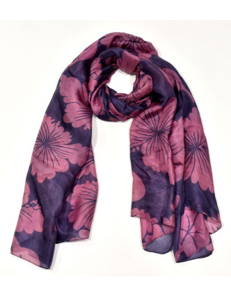 Hedvábný šátek potisk květů, fialovo-růžový, 170x100cm