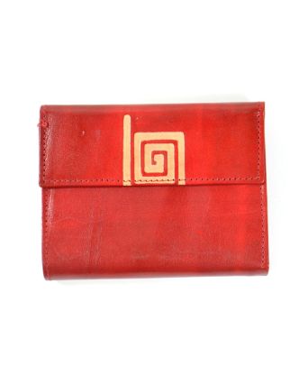 Peněženka, červená, malovaná kůže, hranatá spirála, 10x13cm