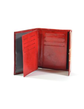 Peněženka, červená, malovaná kůže, hranatá spirála, 10x13cm