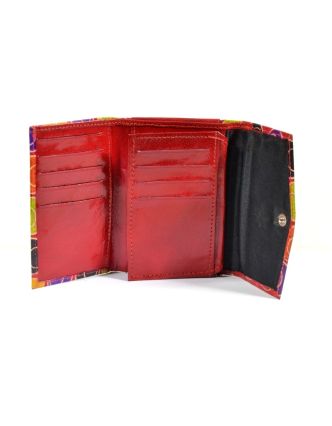 Peněženka, červená, design veselé bubliny, malovaná kůže, 13x9cm