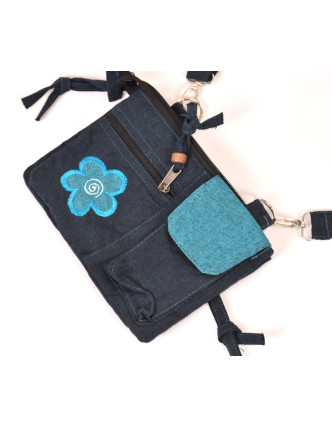 Malá taška přes rameno, modrá, květina, bavlna, 20x15cm, popruh