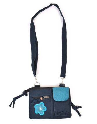 Malá taška přes rameno, modrá, květina, bavlna, 20x15cm, popruh