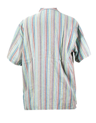 Pruhovaná pánská košile-kurta s krátkým rukávem a kapsičkou, barevná