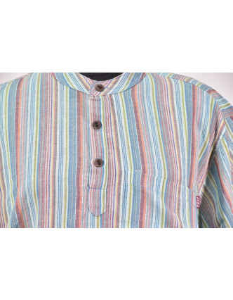 Pruhovaná pánská košile-kurta s krátkým rukávem a kapsičkou, barevná
