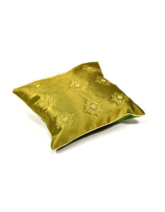 Povlak na polštář, zelený, zrcátka, zlatá výšivka, 40x40cm