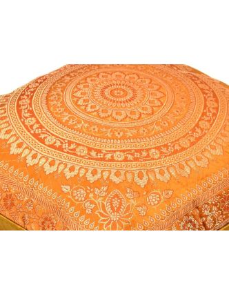 Povlak na polštář s výšivkou, saténový, okrově oranžový, mandala, zip, 40x40cm