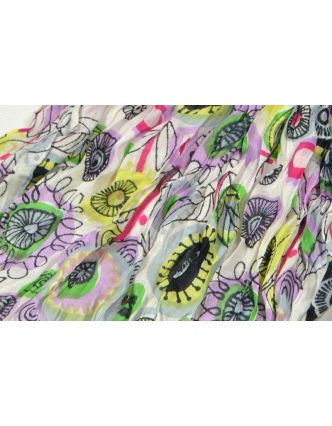 Multibarevný šátek, mačkaná úprava, květinový potisk, 55x170cm