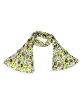 Multibarevný šátek, mačkaná úprava, květinový potisk, 55x170cm