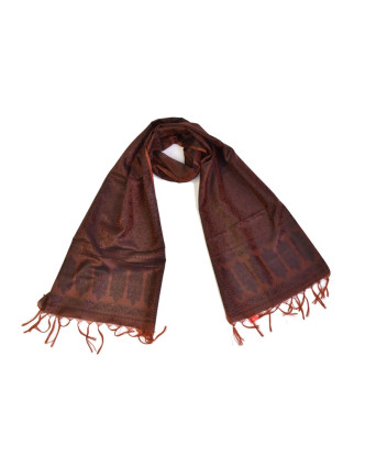 Šátek, brokát - viskóza, hnědý, paisley design, 50x175cm