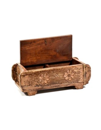 Antik dřevěná truhlička, ruční řezby, mango, 32x15x10cm