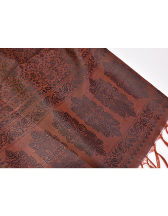 Šátek, brokát - viskóza, hnědý, paisley design, 50x175cm