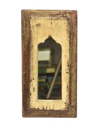 Zrcadlo v rámu, starý teak, antik patina, 19x37x2cm