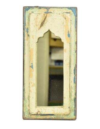 Zrcadlo v rámu, starý teak, antik patina, 18x38x2cm
