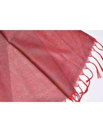 Šátek, brokát - viskóza, červený, paisley design, 50x175cm