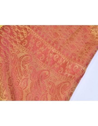 Šátek, brokát - viskóza, červeno-žlutý, paisley design, 50x175cm