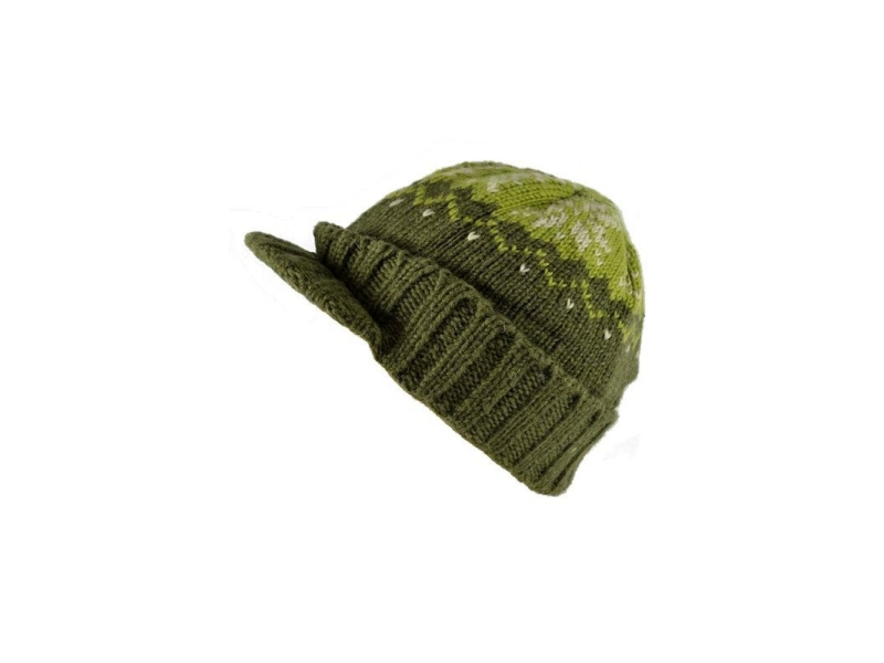 Čepice, visor cap, kšilt, vlna, podšívka, vzor vločka, zelená