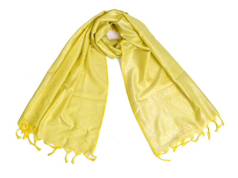 Šátek, brokát - viskóza, žlutý, paisley design, 50x175cm