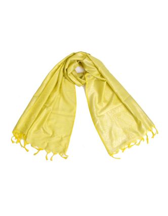 Šátek, brokát - viskóza, žlutý, paisley design, 50x175cm