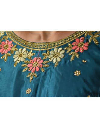 Luxusní indické šaty "Anarkali", smaragdově zelené, šál a leginy