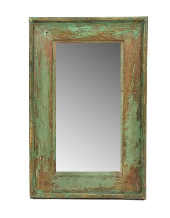 Zrcadlo v rámu, starý teak, antik patina, 32x50x3cm