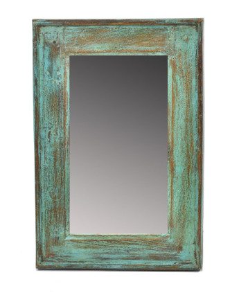 Zrcadlo v rámu, starý teak, antik patina, 32x48x3cm