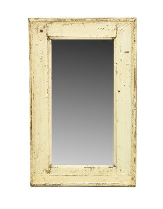 Zrcadlo v rámu, starý teak, antik bílá patina, 33x56x3cm