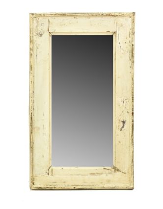 Zrcadlo v rámu, starý teak, antik bílá patina, 33x56x3cm
