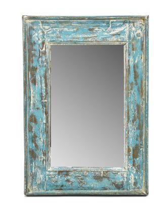 Zrcadlo v rámu, starý teak, antik patina, 36x52x3cm