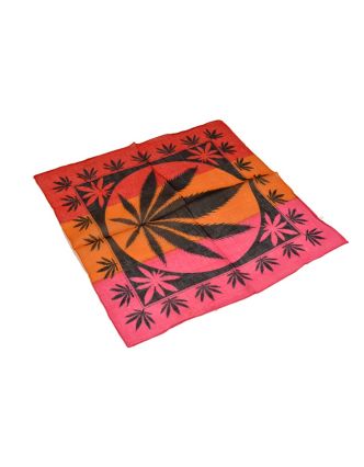 Šátek malý, tisk marihuana, černo-oranžovo-červený, bavlna, 50x50cm